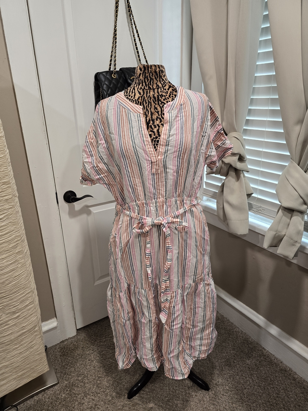 GAP Pink Striped Midi Dress